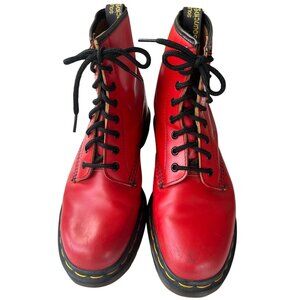 The Original Dr Martens Air Wair Lace-Up Red Leather Boots Women's Size 9 (READ)